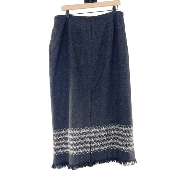 Vtg Michele Wool Blend Fringe Hem Skirt 16 Gray & White Midi Western USA Fringe - Picture 6 of 12